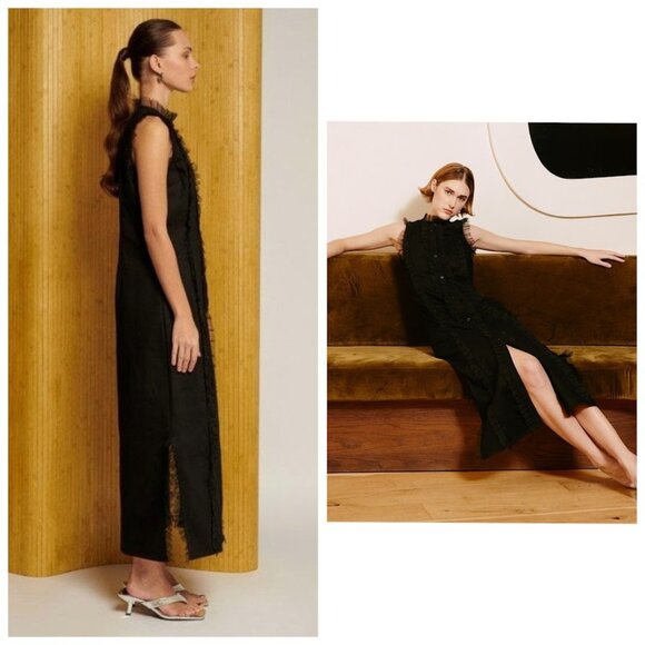 Ghospell Nessa Ruffle Midi Maxi Dress Wednesday Addams Black M - Picture 2 of 13